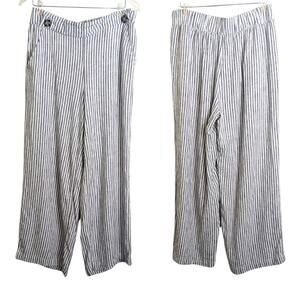 Beachy Lagenlook Straight Wide-leg Pull-on Striped Pants Pockets Women's size L